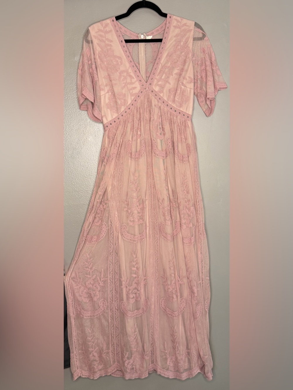 PinkBlush Boho Embroidered Floral Maxi Dress Effortless Elegance Fairytale Photo - Picture 5 of 12